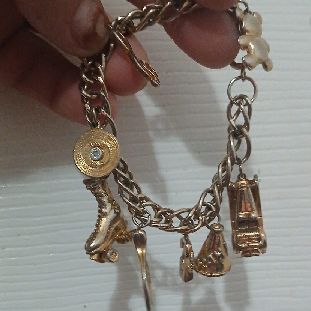 Gold Charm Bracelet with Roller Skate and Car Charms